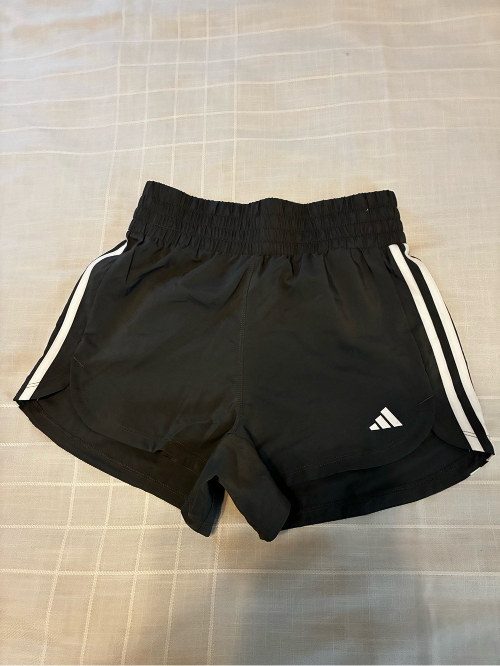 adidas Charcoal Gray Running Shorts with White Side Stripes